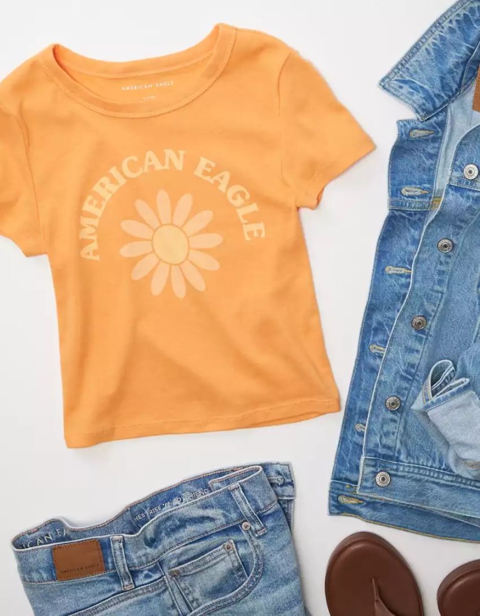 T Shirts American Eagle AE Hey Baby Tee Mangue Femme | MKR-02762979